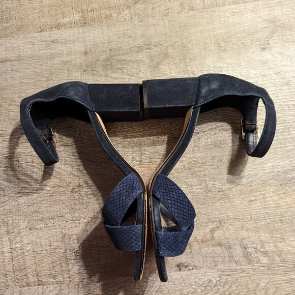 Dune London blue suede sandal ankle strap block heel sz 40 euc - Picture 2 of 5
